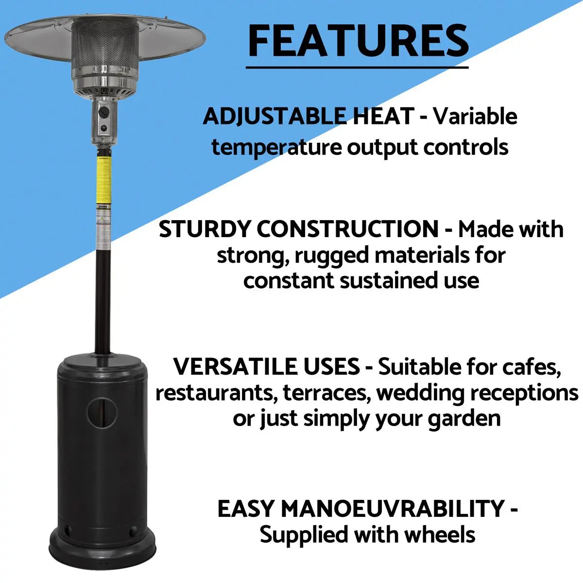 Dellonda Outdoor Garden Gas Patio Heater 13kW Commercial & Domestic Use, Black White Rose Tools
