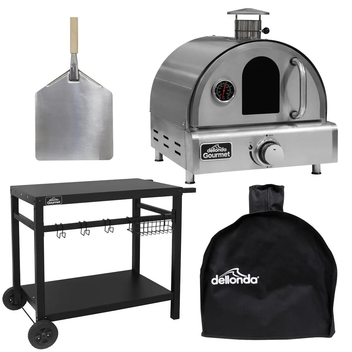 Dellonda Outdoor Tabletop Gas Pizza Oven with Pizza Peel & Trolley  White Rose Tools