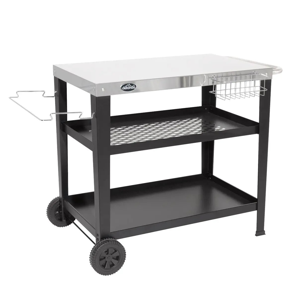 Dellonda Plancha Trolley with Utensil Holder - Stainless Steel Top White Rose Tools