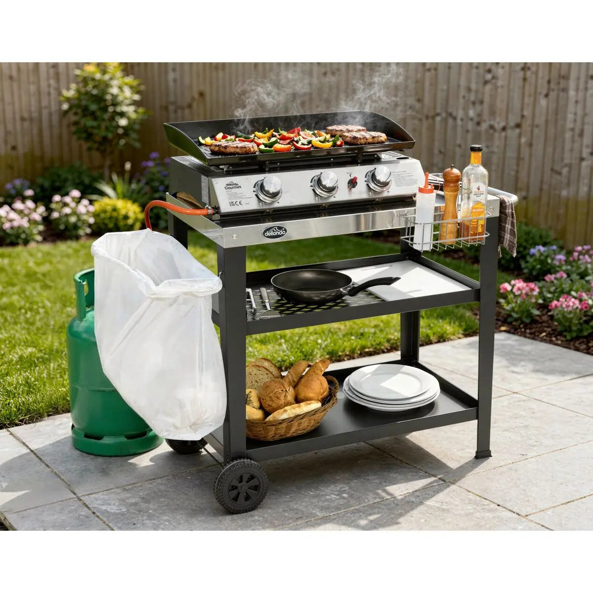 Dellonda Plancha Trolley with Utensil Holder - Stainless Steel Top White Rose Tools