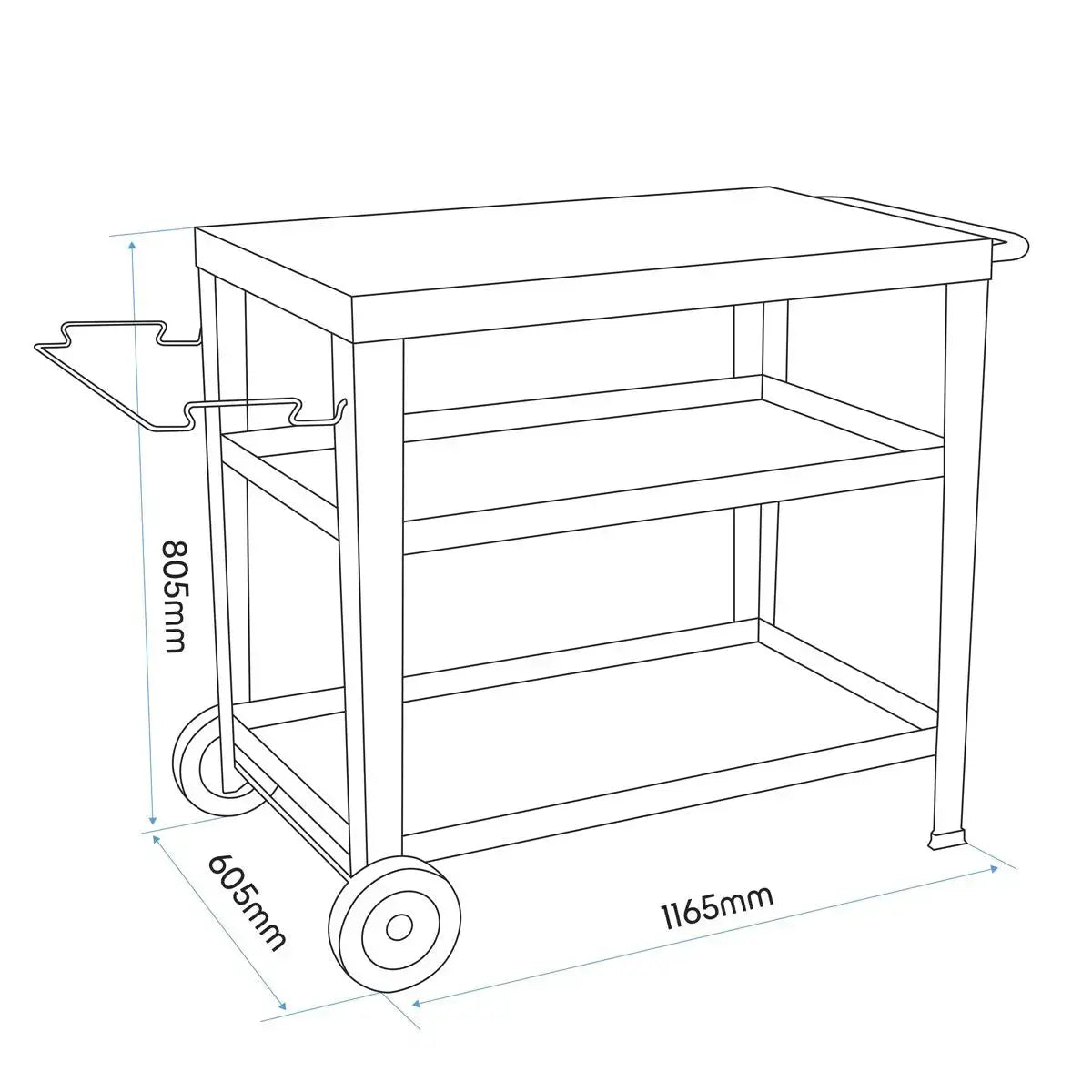 Dellonda Plancha Trolley with Utensil Holder - Stainless Steel Top White Rose Tools