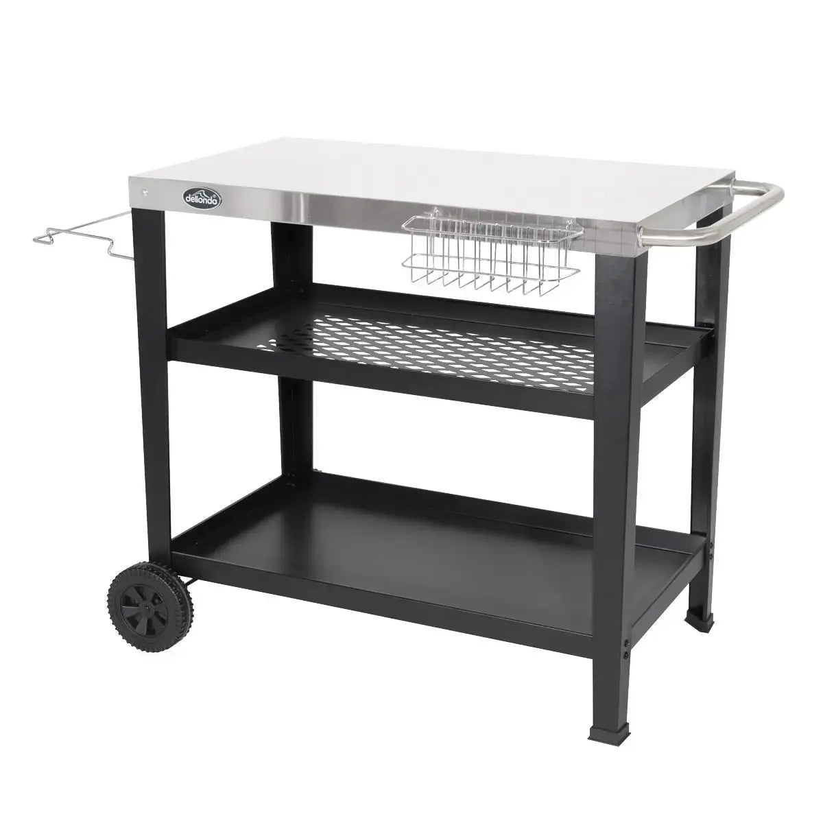 Dellonda Plancha Trolley with Utensil Holder - Stainless Steel Top White Rose Tools