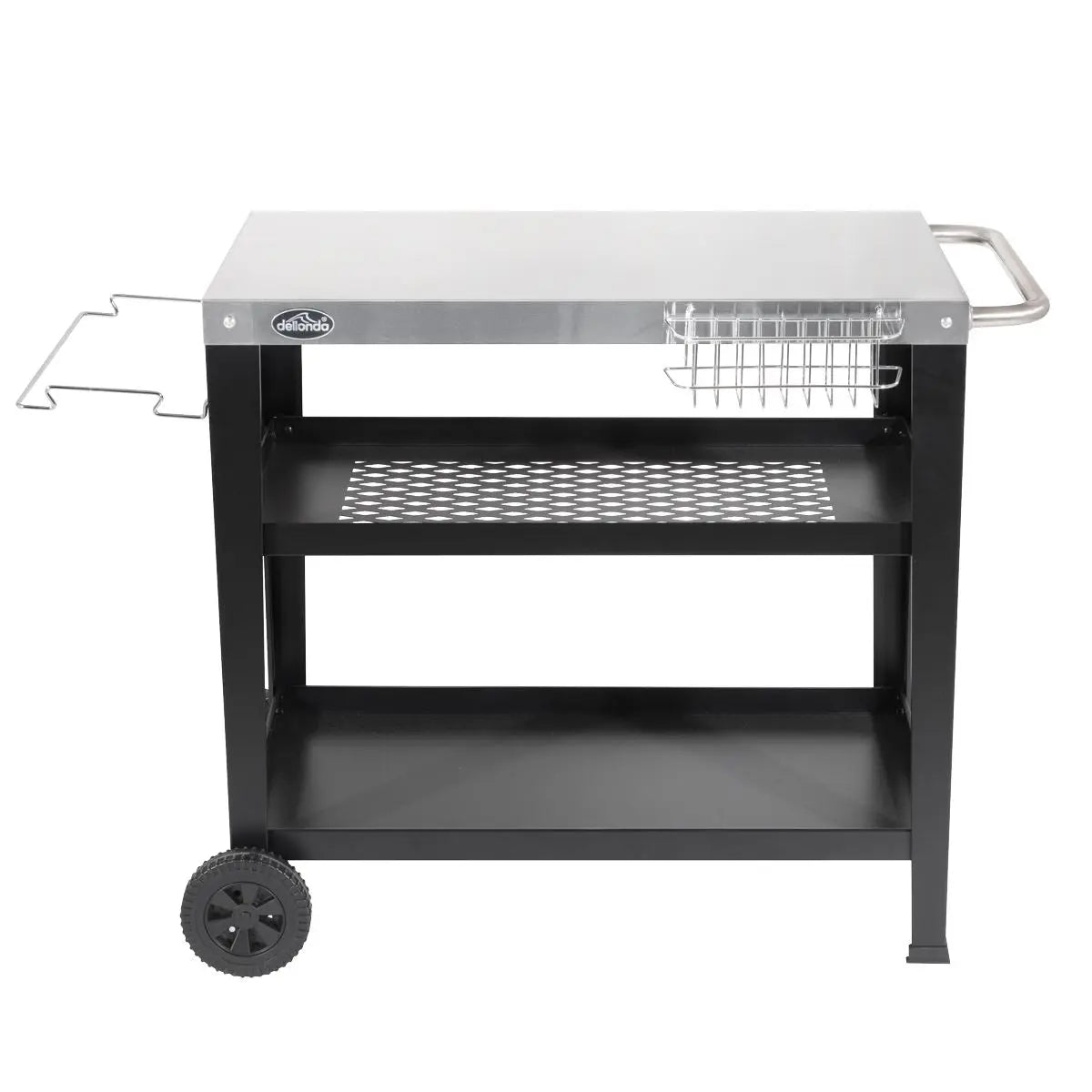 Dellonda Plancha Trolley with Utensil Holder - Stainless Steel Top White Rose Tools