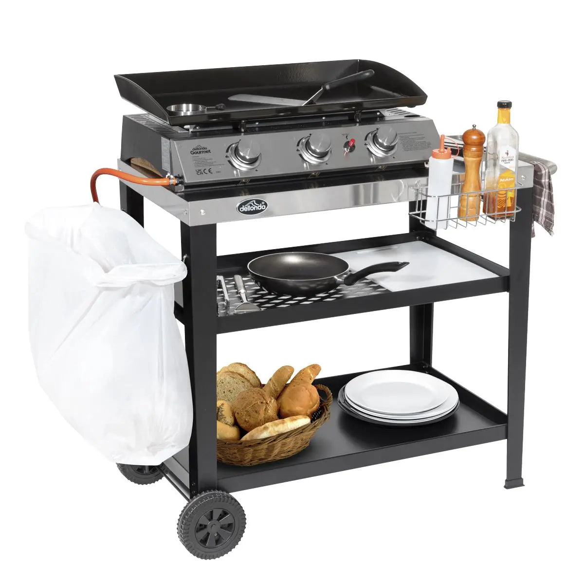 Dellonda Plancha Trolley with Utensil Holder - Stainless Steel Top White Rose Tools