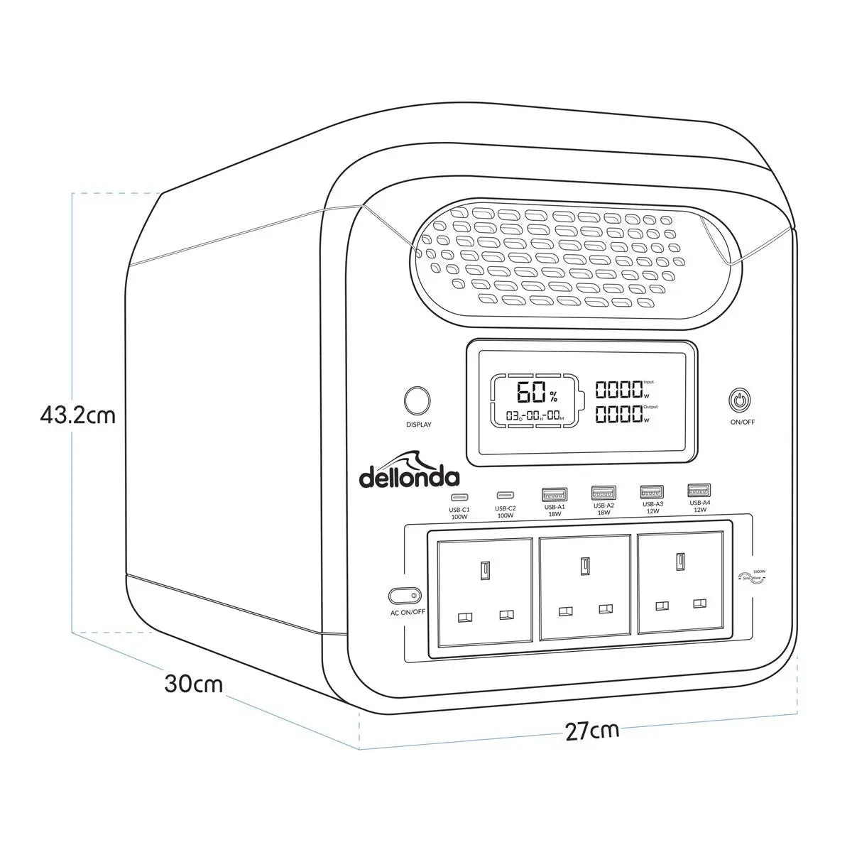 Dellonda Portable Power Station 1800W  White Rose Tools