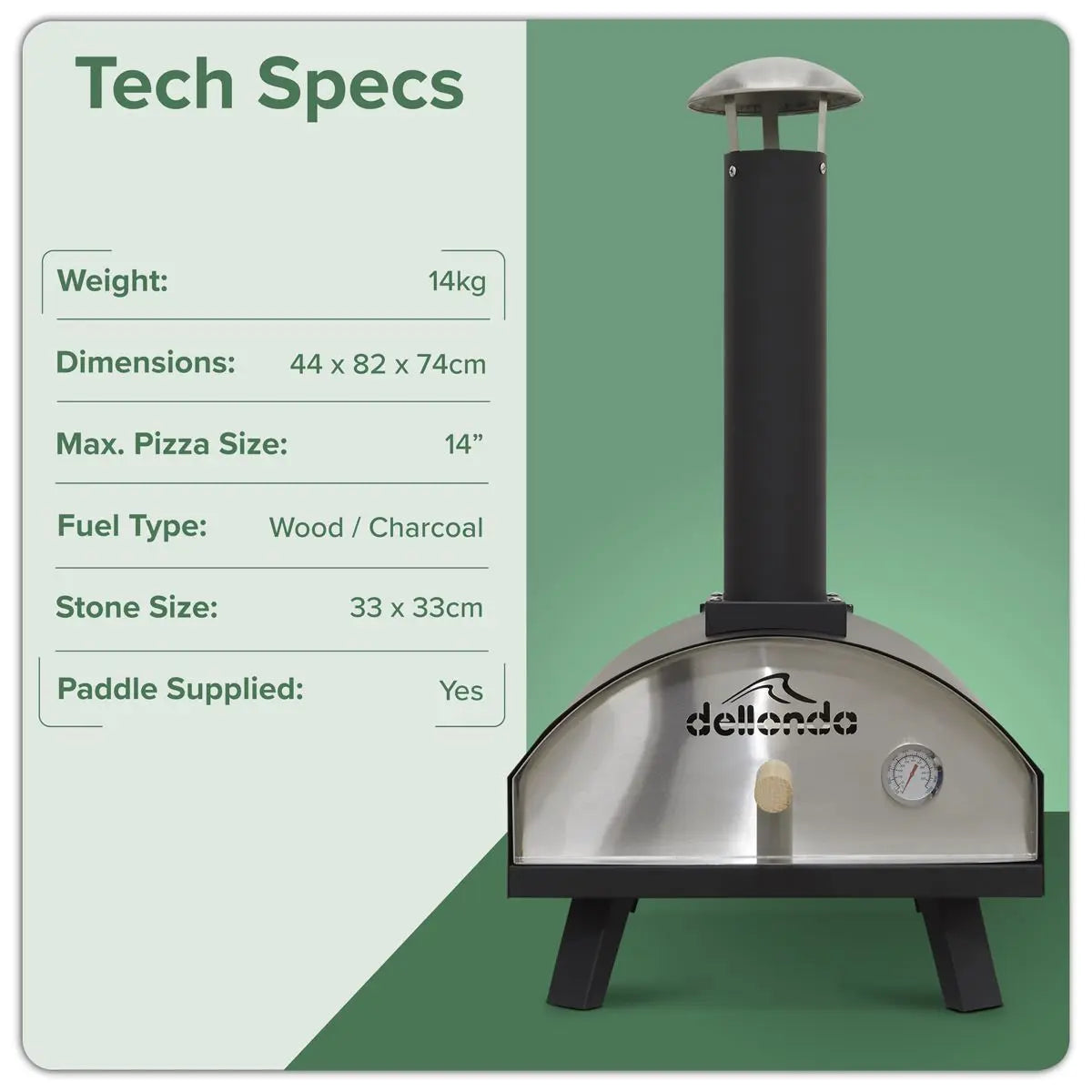 Dellonda Portable Wood-Fired 14" Pizza & Smoking Oven - Black/Stainless Steel White Rose Tools