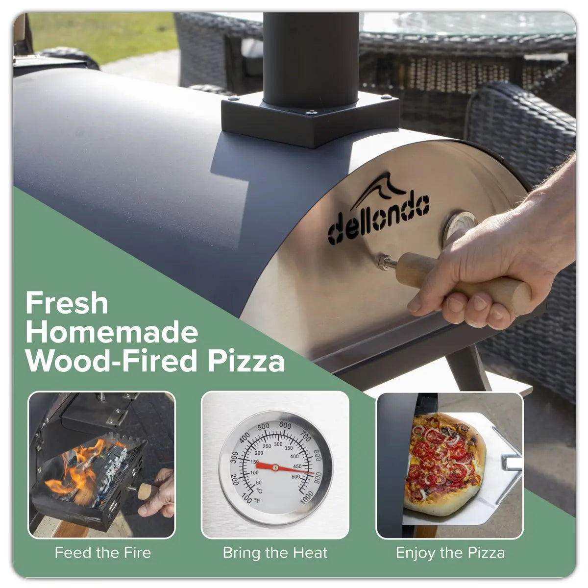 Dellonda Portable Wood-Fired 14" Pizza & Smoking Oven - Black/Stainless Steel  White Rose Tools
