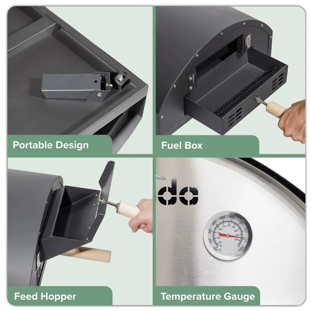 Dellonda Portable Wood-Fired 14" Pizza & Smoking Oven - Black/Stainless Steel  White Rose Tools