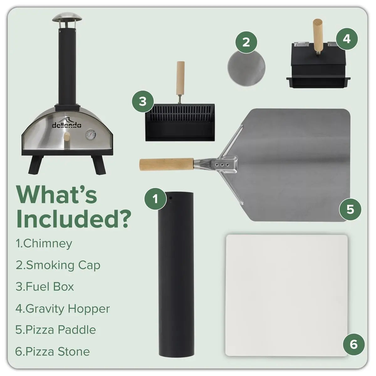 Dellonda Portable Wood-Fired 14" Pizza & Smoking Oven - Black/Stainless Steel  White Rose Tools