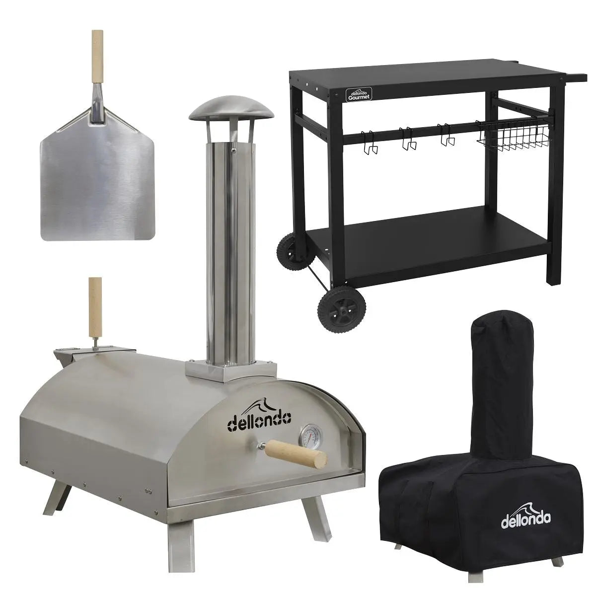 Dellonda Portable Wood-Fired Stainless Steel Pizza Oven with Cover/Carry Bag and Trolley White Rose Tools