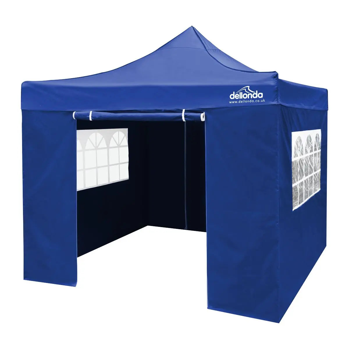 Dellonda Premium 2x2m Pop-Up Gazebo & Side Walls, PVC Coated, Water Resistant Fabric, Supplied with Carry Bag, Rope, Stakes & Weight Bags - Blue White Rose Tools