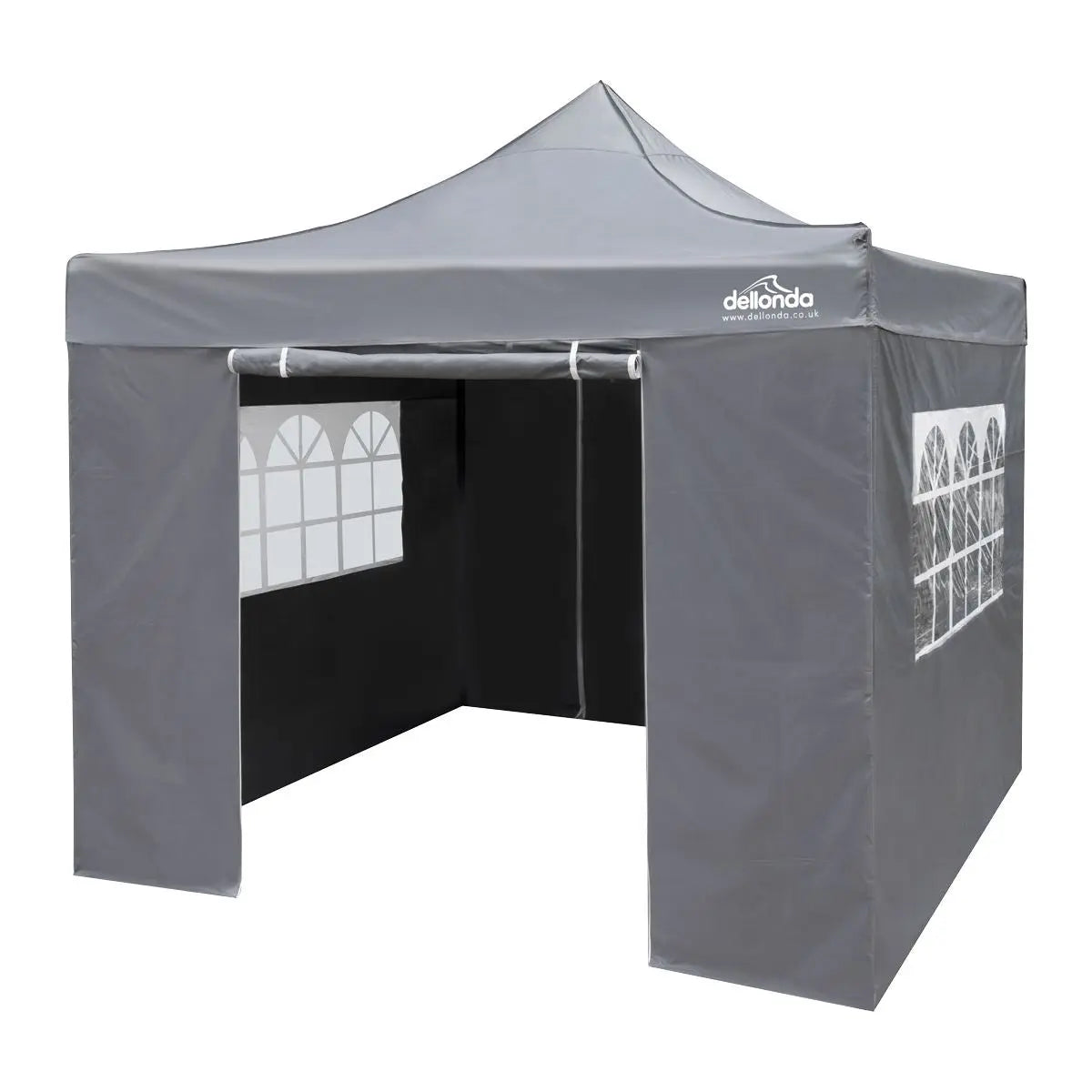 Dellonda Premium 2x2m Pop-Up Gazebo & Side Walls, PVC Coated, Water Resistant Fabric, Supplied with Carry Bag, Rope, Stakes & Weight Bags - Grey White Rose Tools