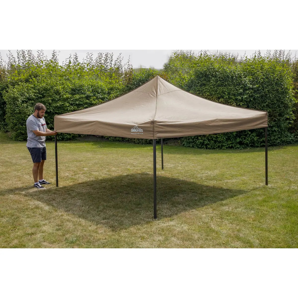 Dellonda Premium 3 x 3m Pop-Up Gazebo, PVC Coated, Water Resistant Fabric, Supplied with Carry Bag, Rope, Stakes & Weight Bags - Beige Canopy  White Rose Tools