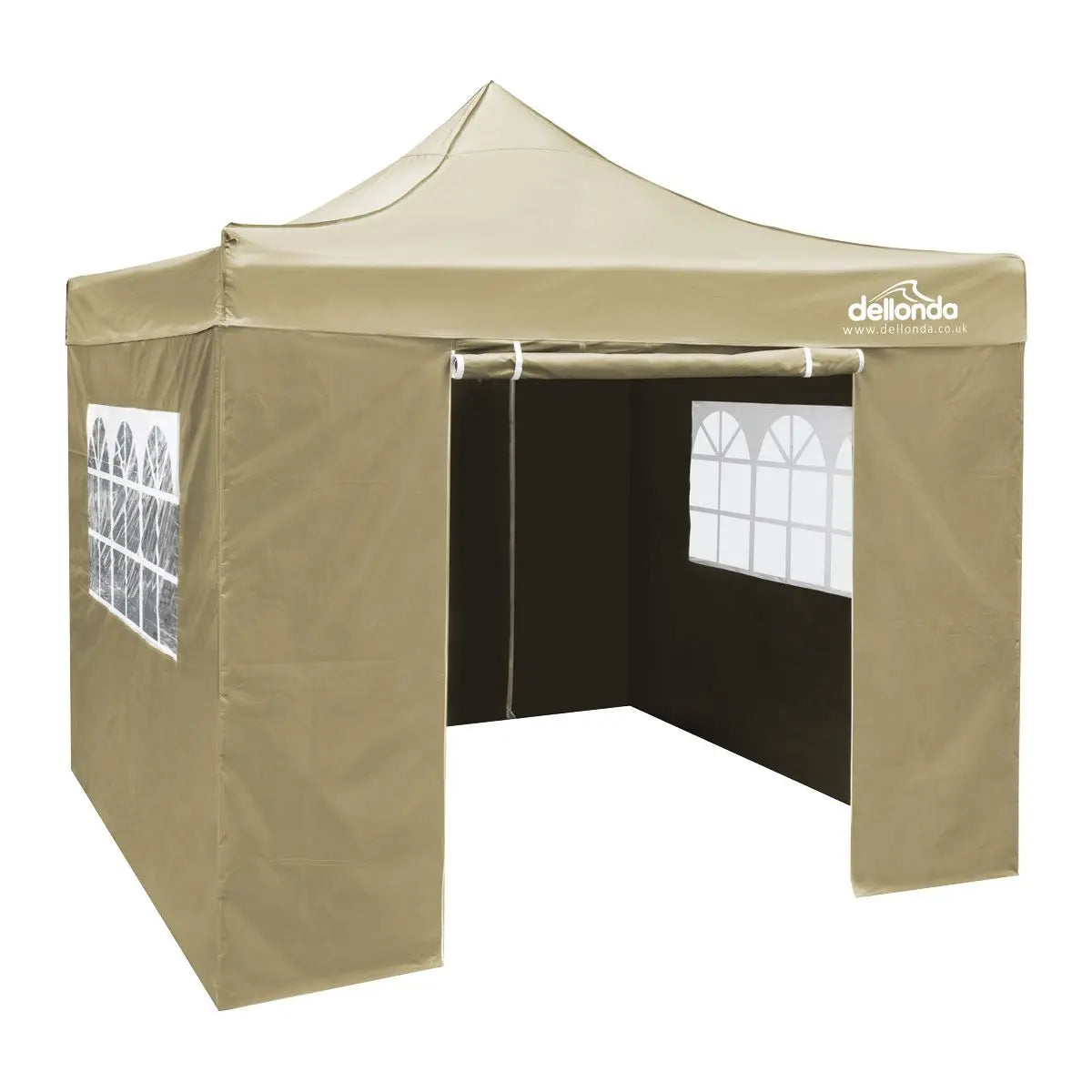 Dellonda Premium 3x3m Pop-Up Gazebo & Side Walls, PVC Coated, Water Resistant Fabric with Carry Bag, Rope, Stakes & Weight Bags - Beige  White Rose Tools
