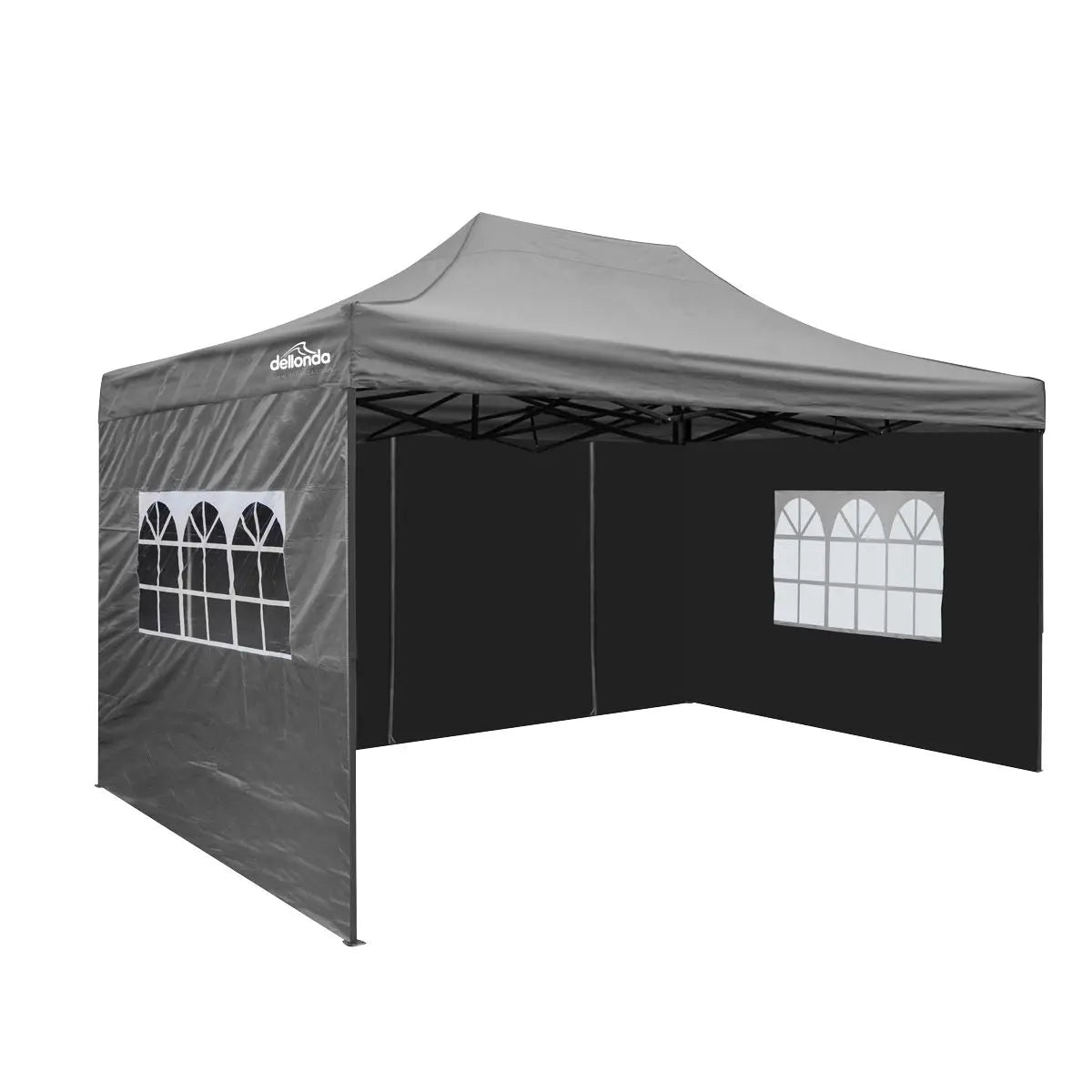 Dellonda Premium 3x4.5m Pop-Up Gazebo & Side Walls, PVC Coated, Water Resistant Fabric with Carry Bag, Rope, Stakes & Weight Bags - Grey  White Rose Tools