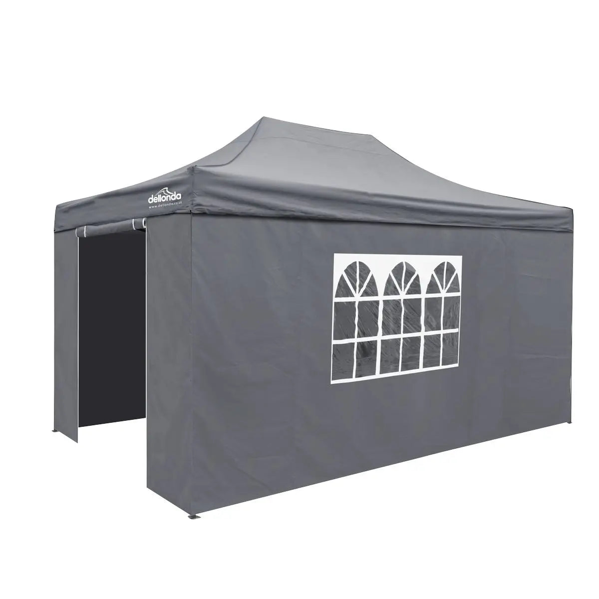 Dellonda Premium 3x4.5m Pop-Up Gazebo & Side Walls, PVC Coated, Water Resistant Fabric with Carry Bag, Rope, Stakes & Weight Bags - Grey  White Rose Tools