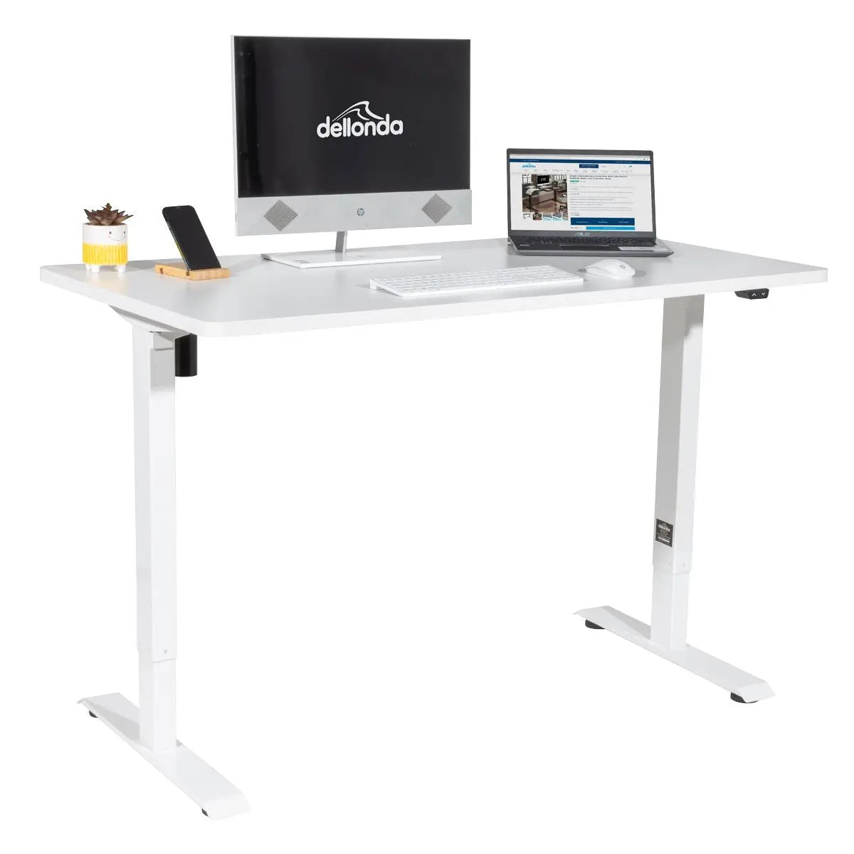 Dellonda Single Motor Height-Adjustable Electric Sit & Stand Desk with White Desktop & Frame White Rose Tools