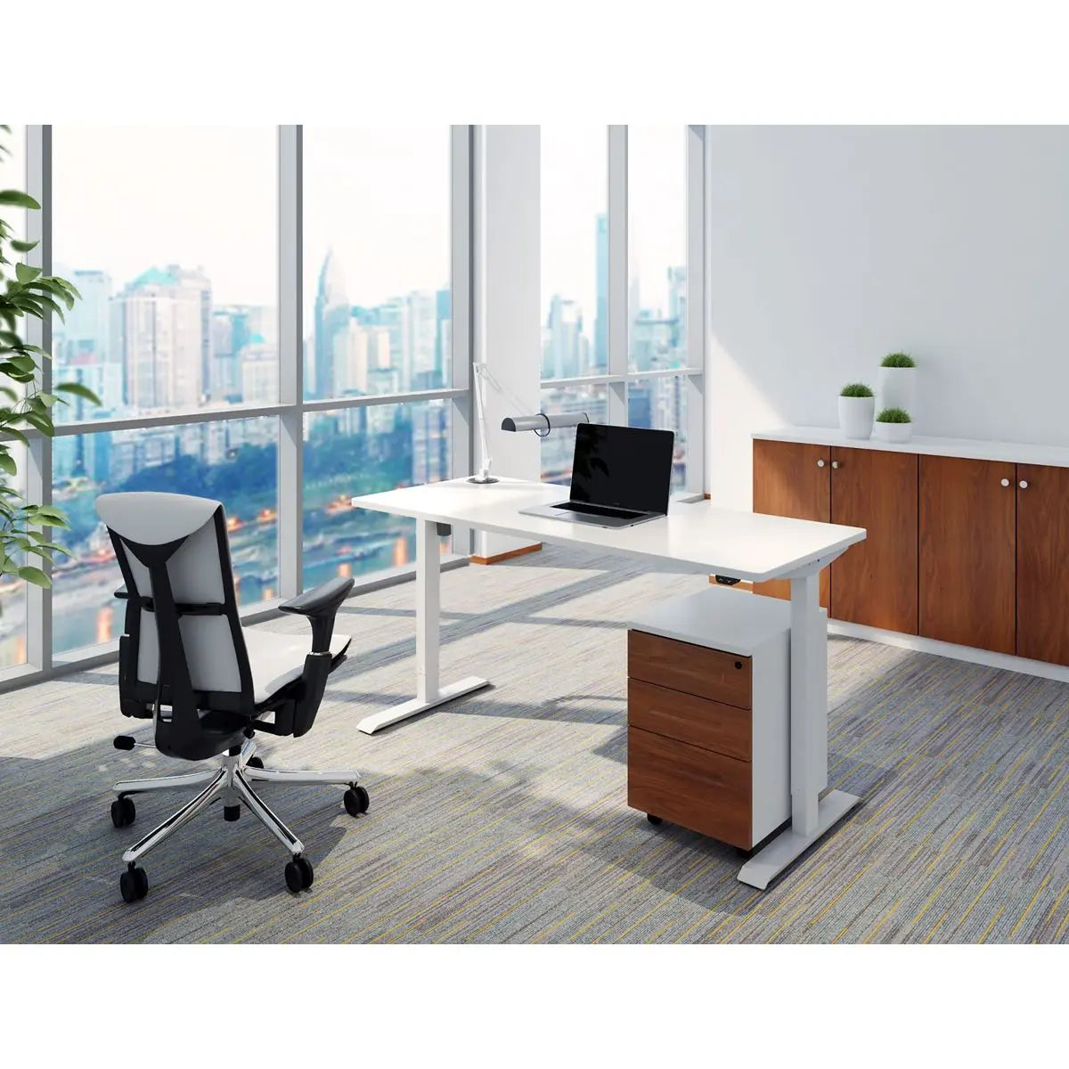 Dellonda Single Motor Height-Adjustable Electric Sit & Stand Desk with White Desktop & Frame White Rose Tools