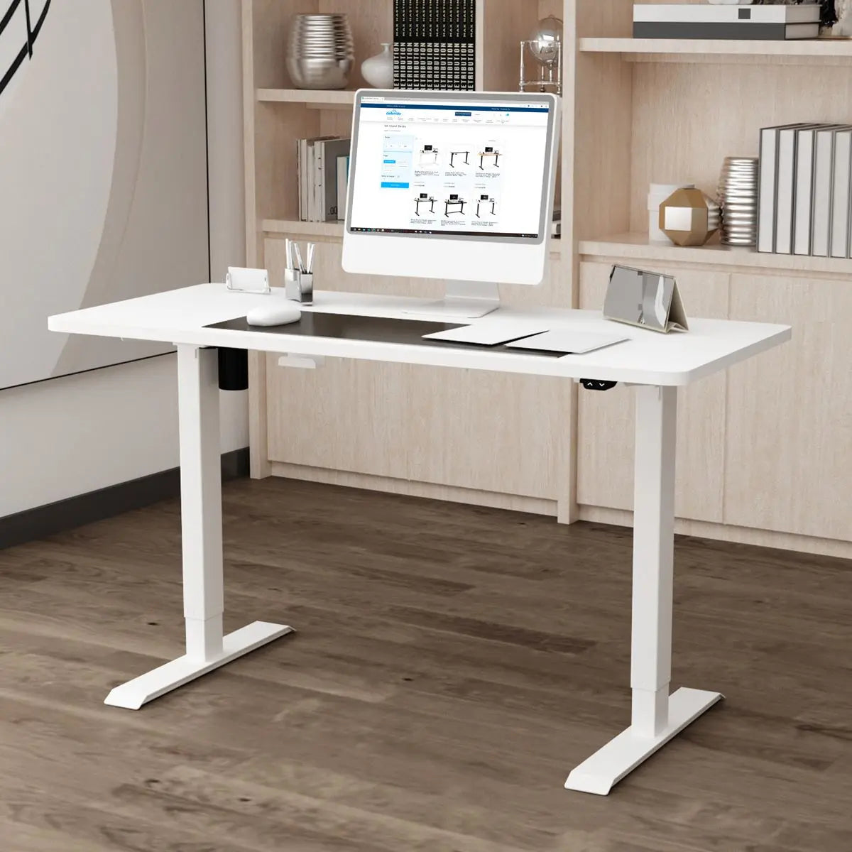 Dellonda Single Motor Height-Adjustable Electric Sit & Stand Desk with White Desktop & Frame White Rose Tools