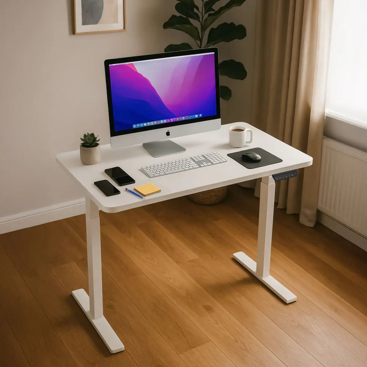 Dellonda White Electric Adjustable Office Standing Desk, Quiet & Fast 1200x600mm White Rose Tools