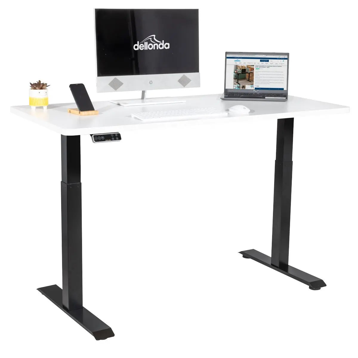 Dellonda White Electric Height Adjustable Standing Desk, 1400 x 700mm Dual Motor 100kg White Rose Tools