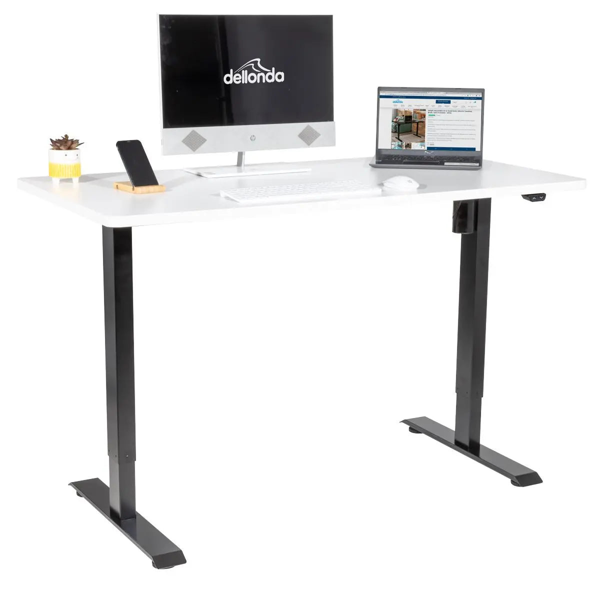 Dellonda White Electric Height Adjustable Standing Desk, Quiet, Home Office, 1400x700mm White Rose Tools
