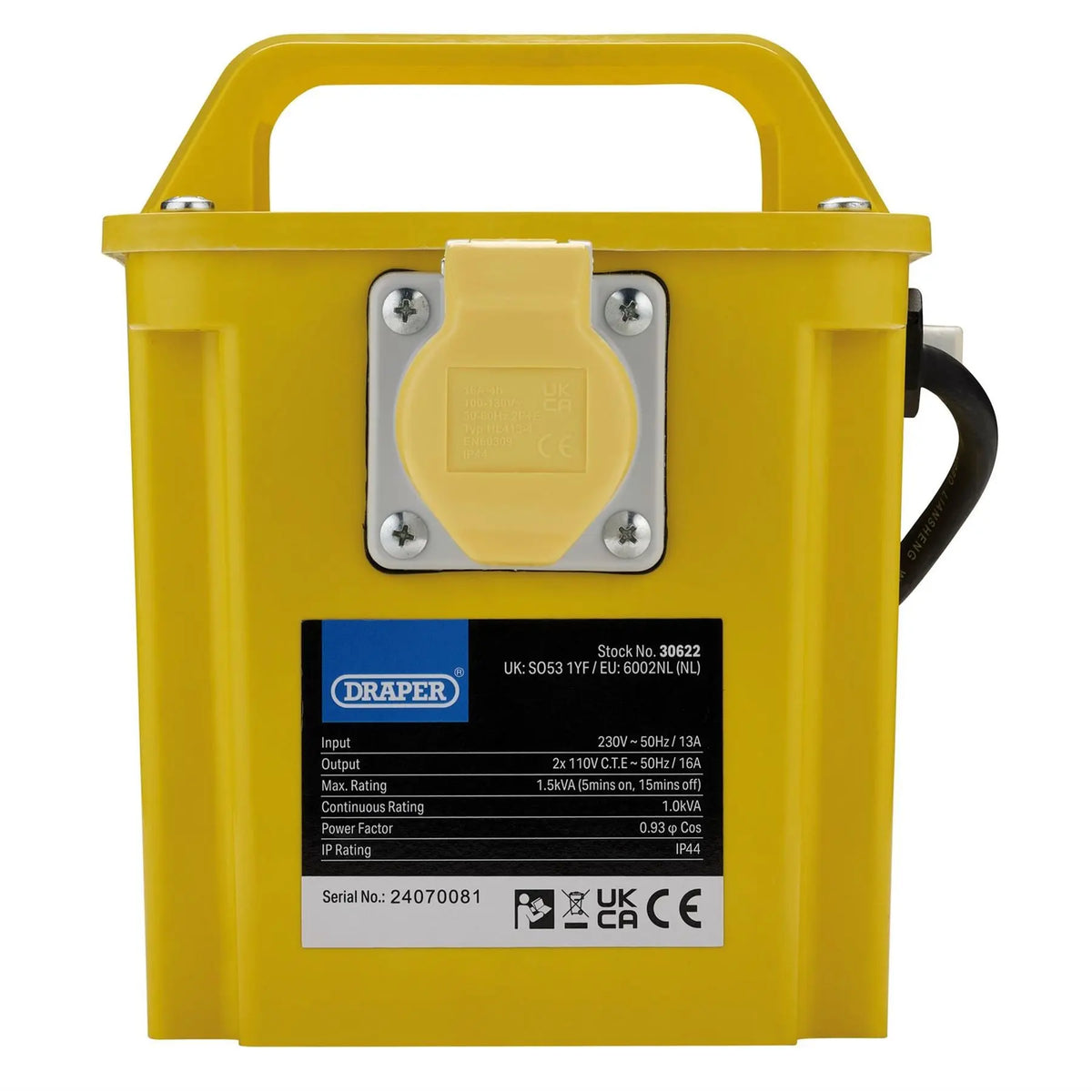 Draper 110V Portable Transformer 1.5kVA 30622 White Rose Tools