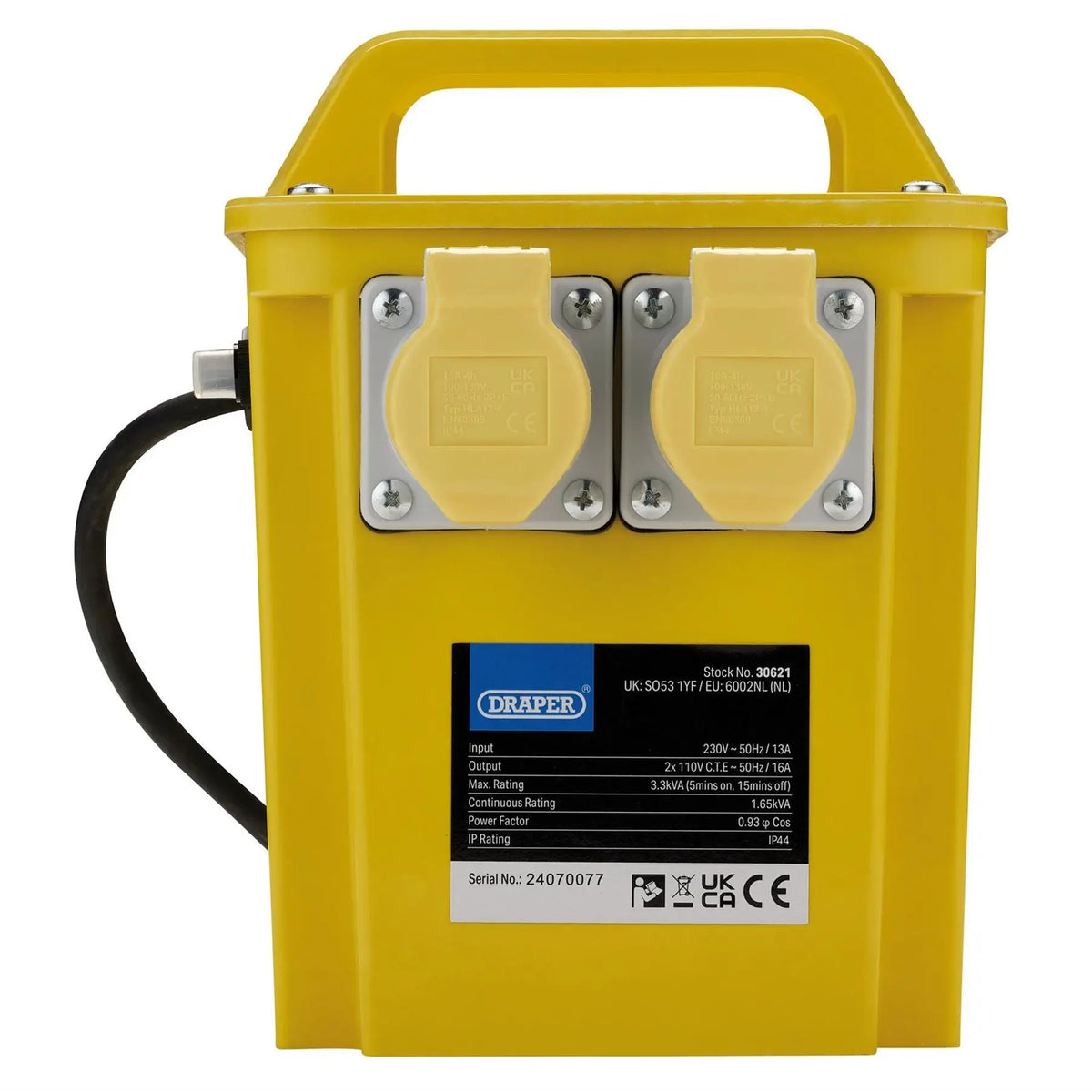 Draper 110V Portable Transformer 3.3kVA 30621 White Rose Tools
