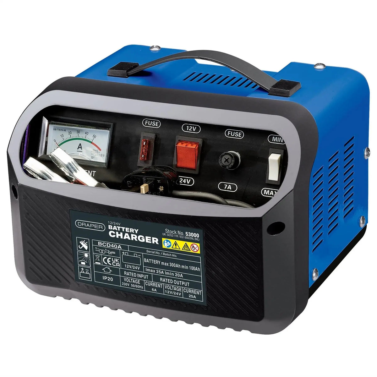 Draper 12/24V Battery Charger 20 - 25A 53000 White Rose Tools