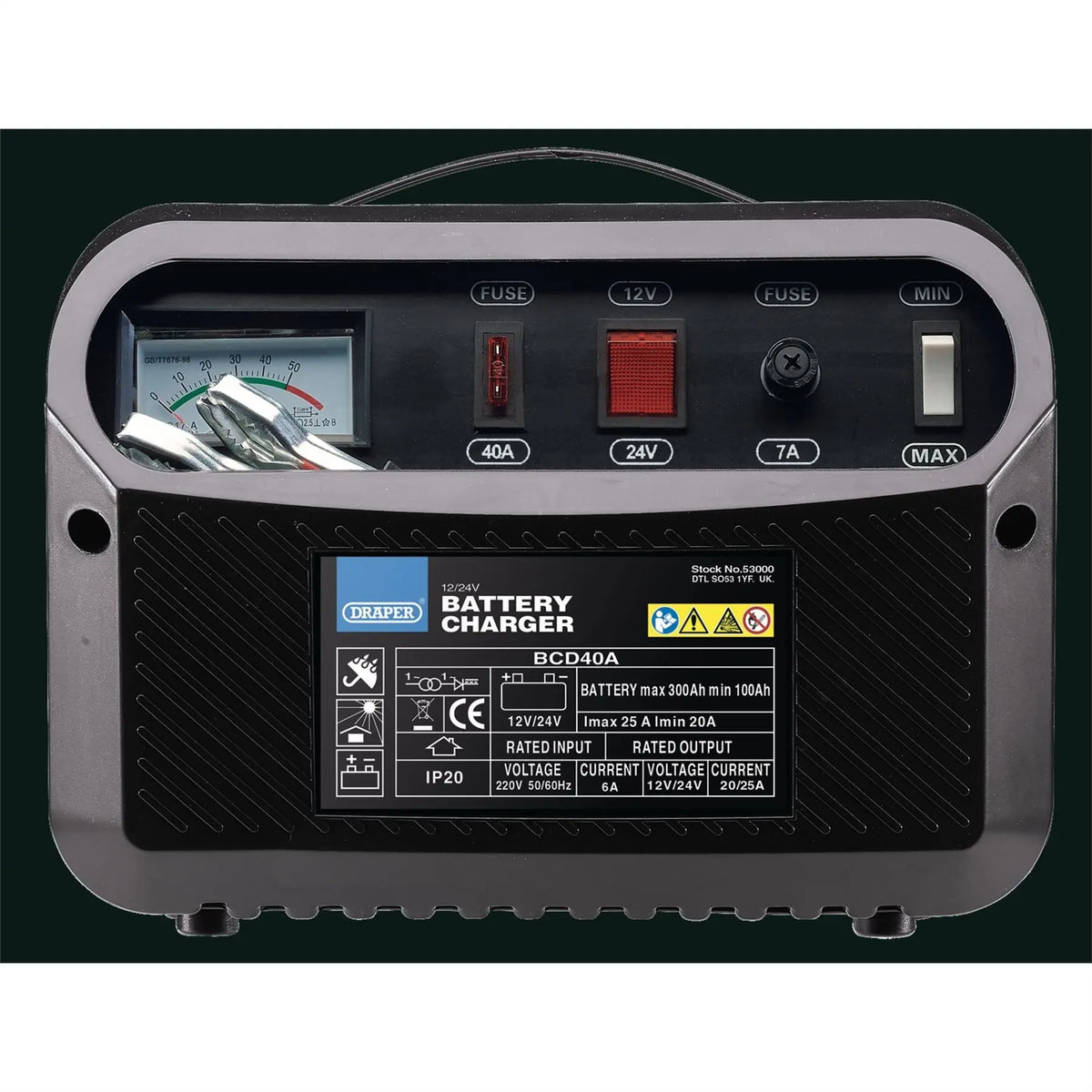 Draper 12/24V Battery Charger 20 - 25A 53000 White Rose Tools