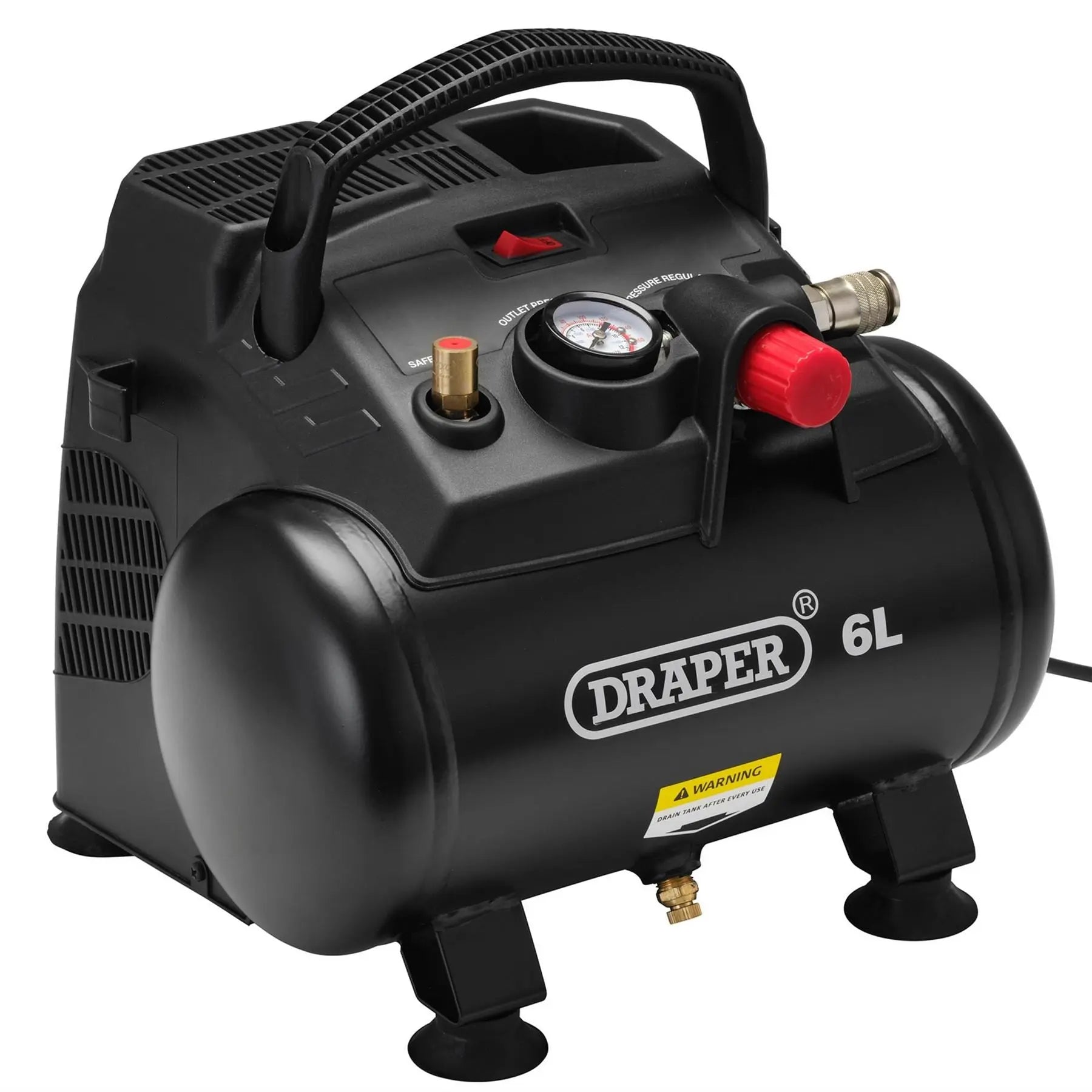 Draper 230V 6L Oil-Free Air Compressor 1.2kW/1.5hp 02115 White Rose Tools