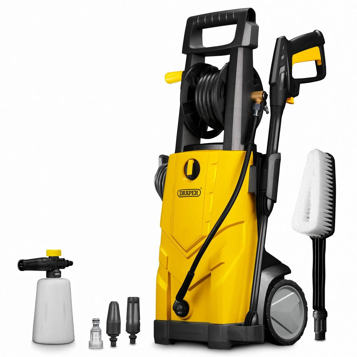 Draper 230V Pressure Washer 2200W 165Bar Yellow 03096 White Rose Tools