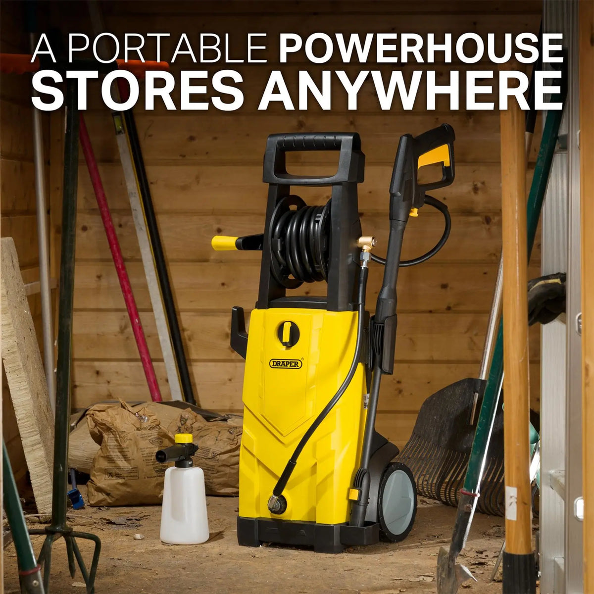 Draper 230V Pressure Washer 2200W 165Bar Yellow 03096 White Rose Tools