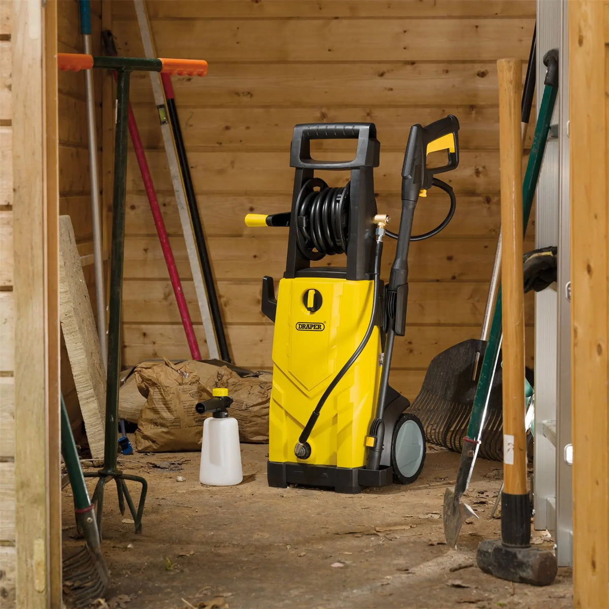 Draper 230V Pressure Washer 2200W 165Bar Yellow 03096 White Rose Tools