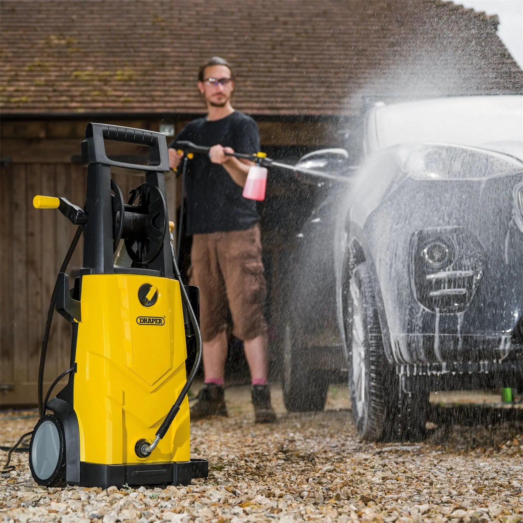 Draper 230V Pressure Washer 2200W 165Bar Yellow 03096 White Rose Tools