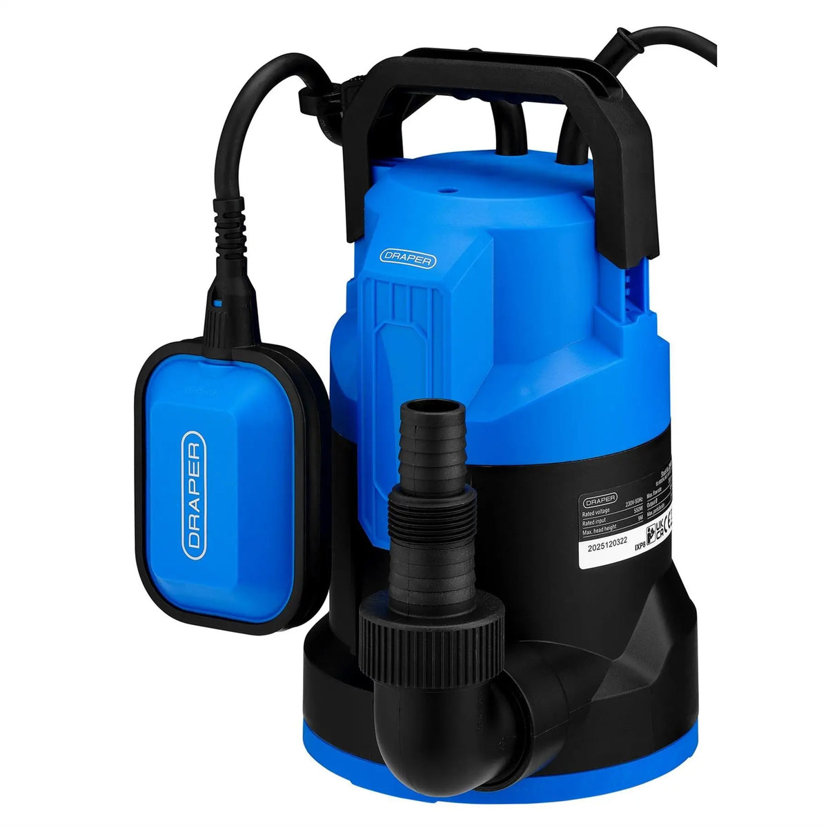 Draper 230V Submersible Clean Water Pump with Float Switch 280L/min 550W 27476 White Rose Tools