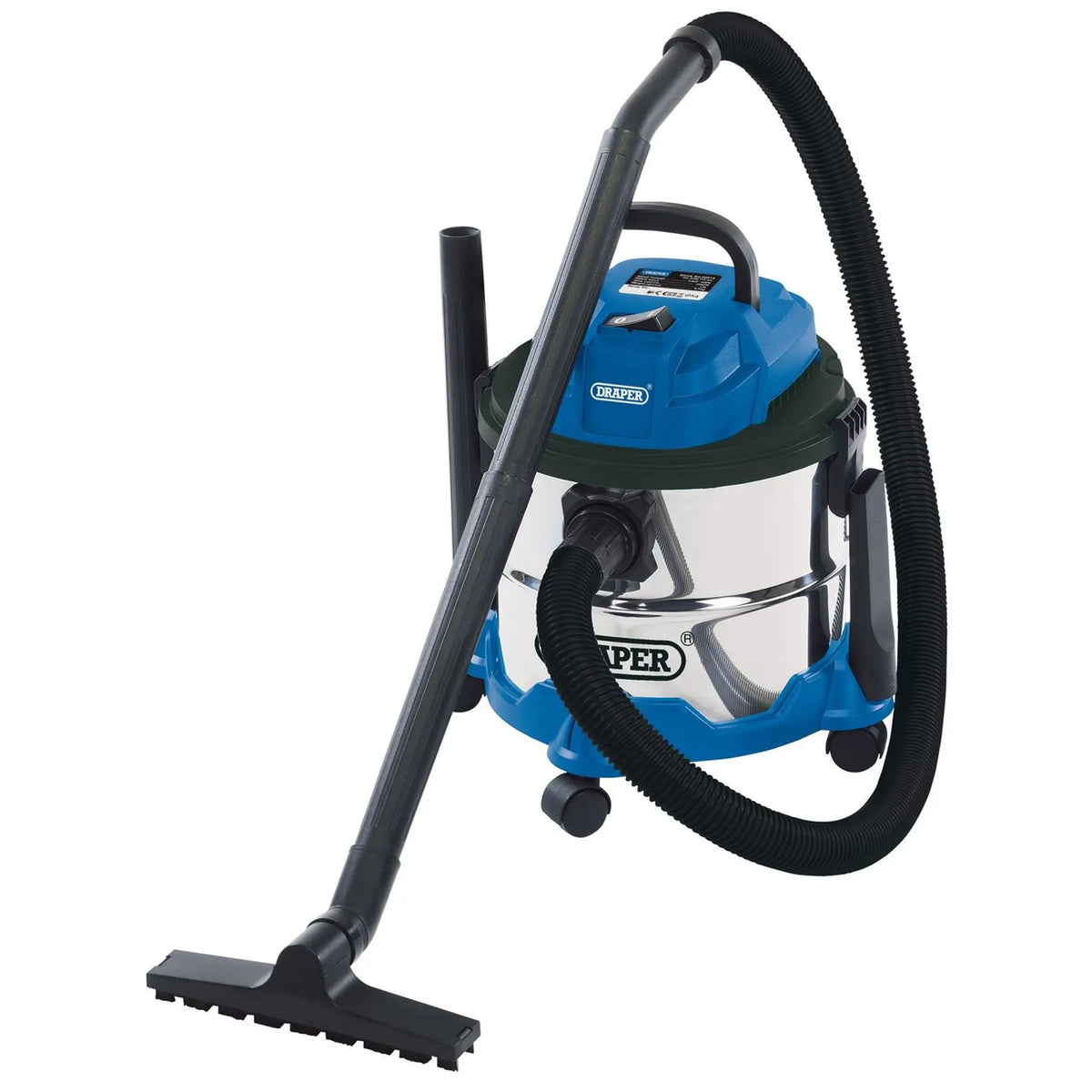 Draper 230V Wet and Dry Vacuum Cleaner with Stainless Steel Tank 15L 1250W 20514 White Rose Tools