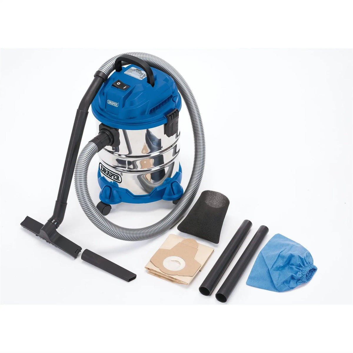 Draper 230V Wet and Dry Vacuum Cleaner with Stainless Steel Tank 20L 1250W 20515 White Rose Tools