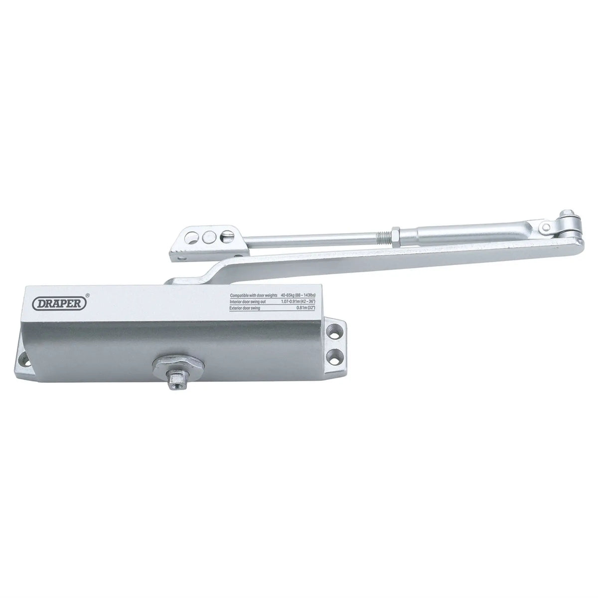 Draper Adjustable Automatic Door Closer for Doors Between 40kg and 65kg 62892 White Rose Tools