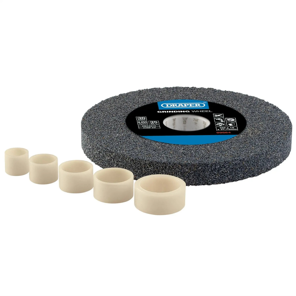 Draper Aluminium Oxide Bench Grinding Wheel 150 x 16mm 36 Grit 99564 White Rose Tools