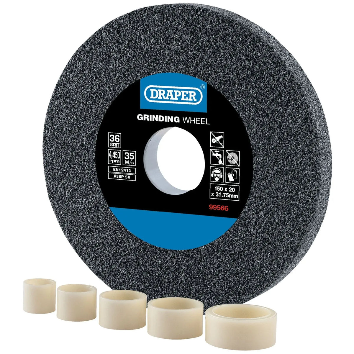 Draper Aluminium Oxide Bench Grinding Wheel 150 x 20mm 36 Grit 99566 White Rose Tools