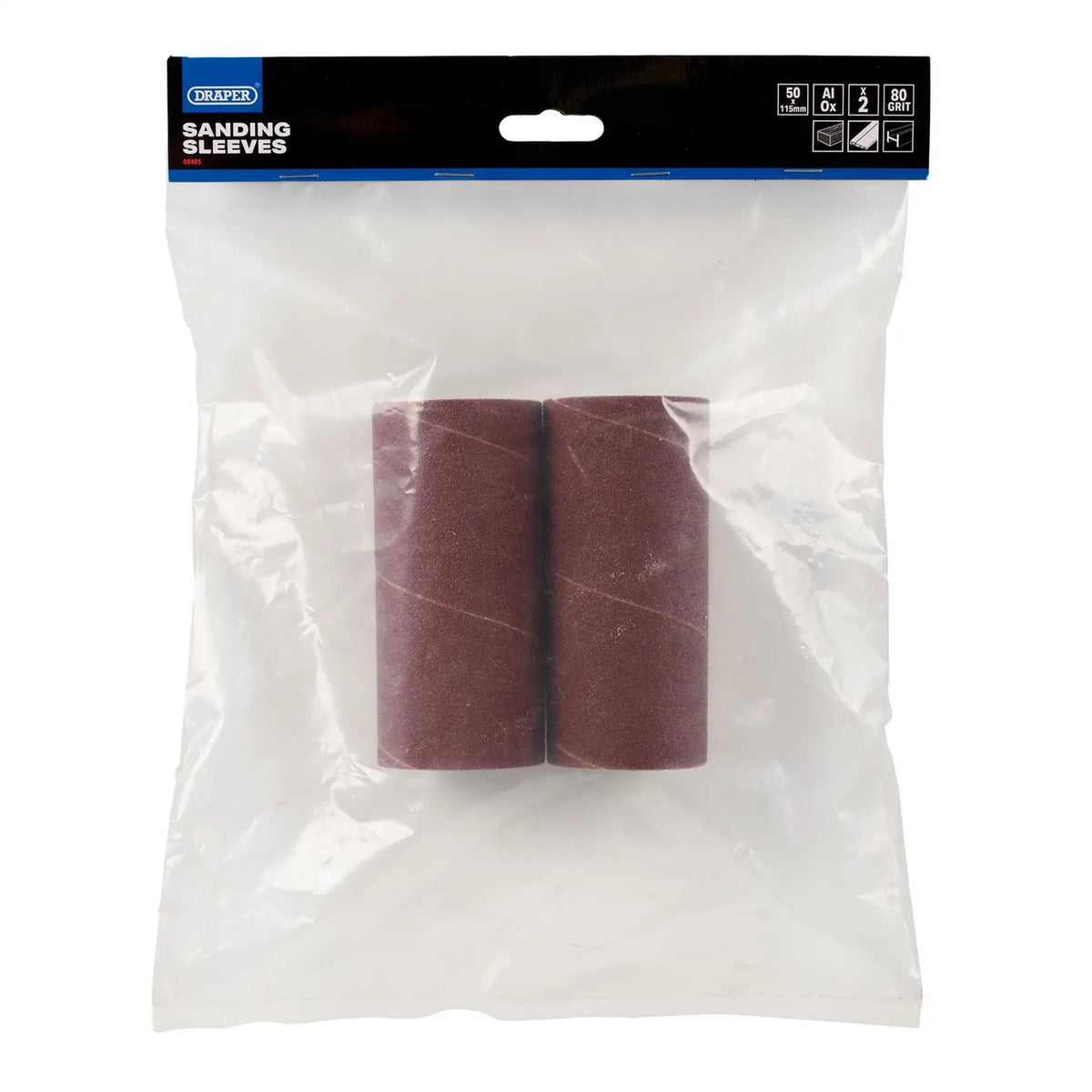 Draper Aluminium Oxide Sanding Sleeves 50 x 115mm 80 Grit (Pack of 2) 08405 White Rose Tools