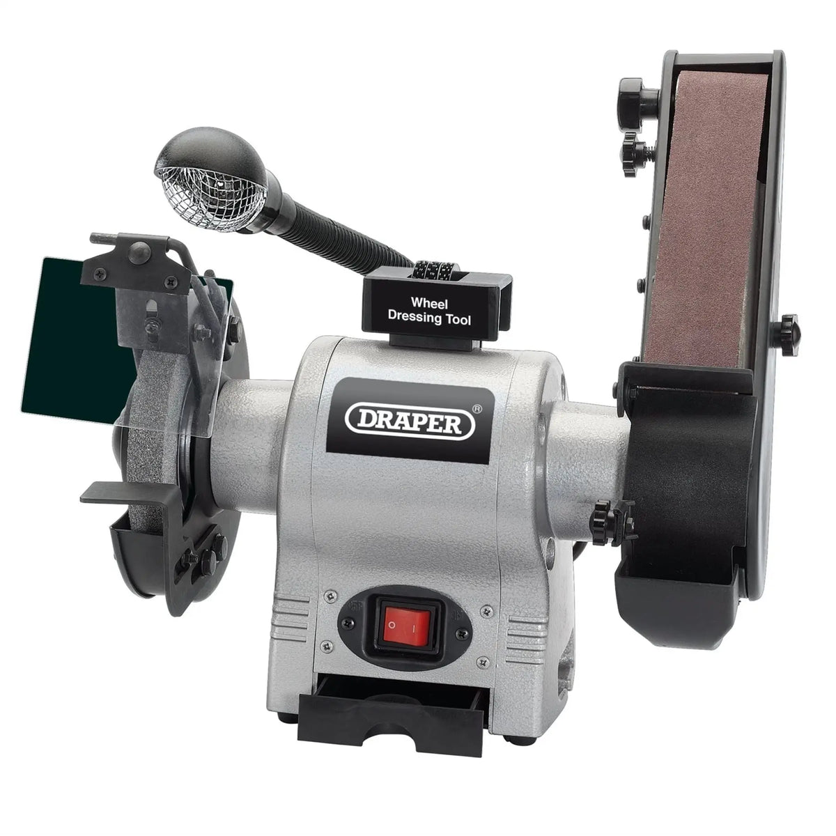 Draper Bench Grinder with Sanding Belt and Work light 150mm 370W 05096 White Rose Tools