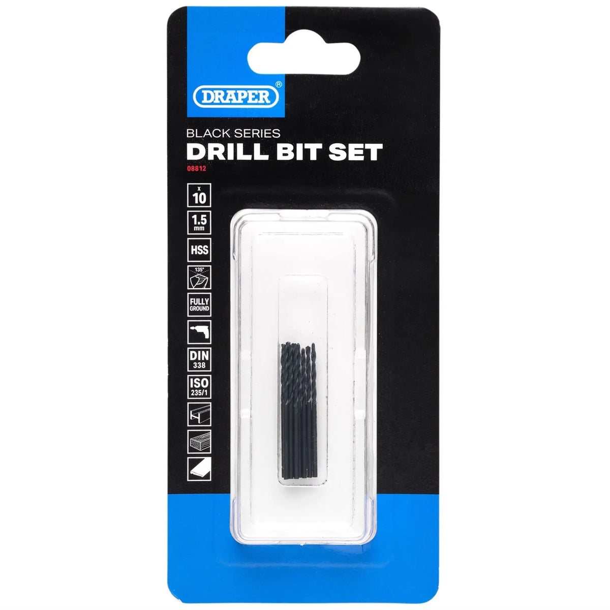 Draper Black HSS Drill Bit 1.5 x 43mm (Pack of 10) 08812 White Rose Tools