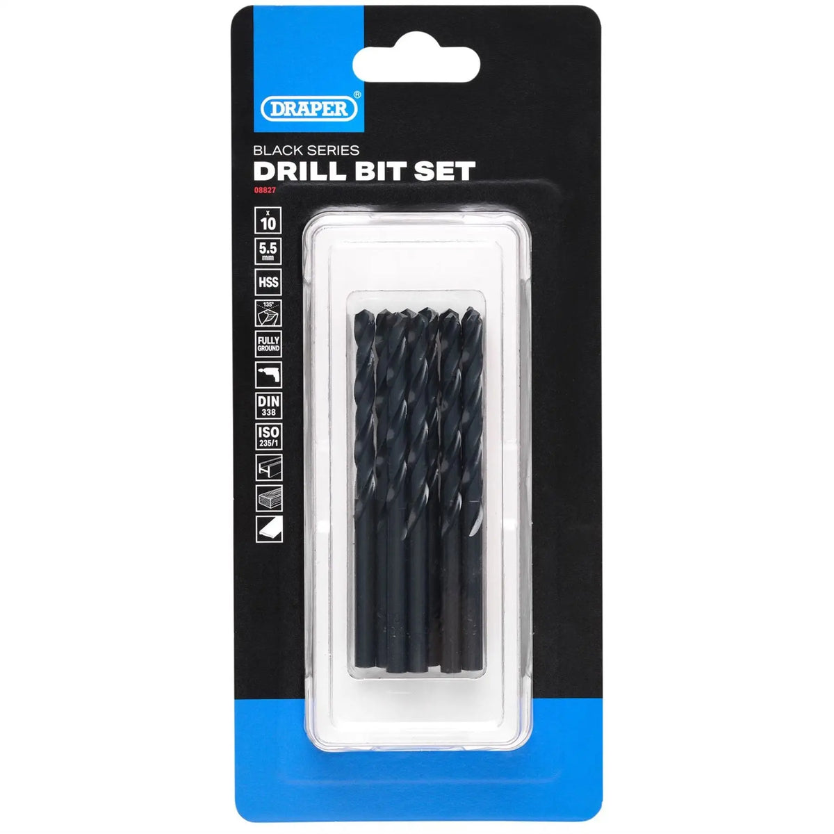 Draper Black HSS Drill Bit 5.5 x 93mm (Pack of 10) 08827 White Rose Tools