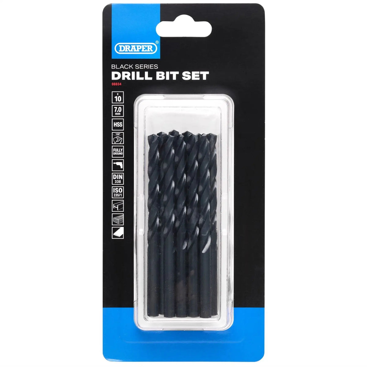 Draper Black HSS Drill Bit 7 x 109mm (Pack of 10) 08834 White Rose Tools