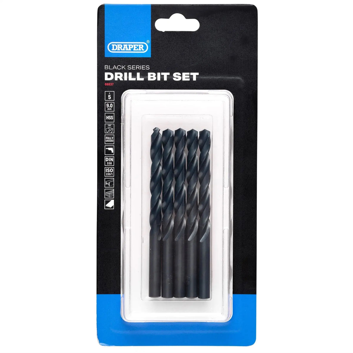 Draper Black HSS Drill Bit 9 x 125mm (Pack of 5) 08837 White Rose Tools