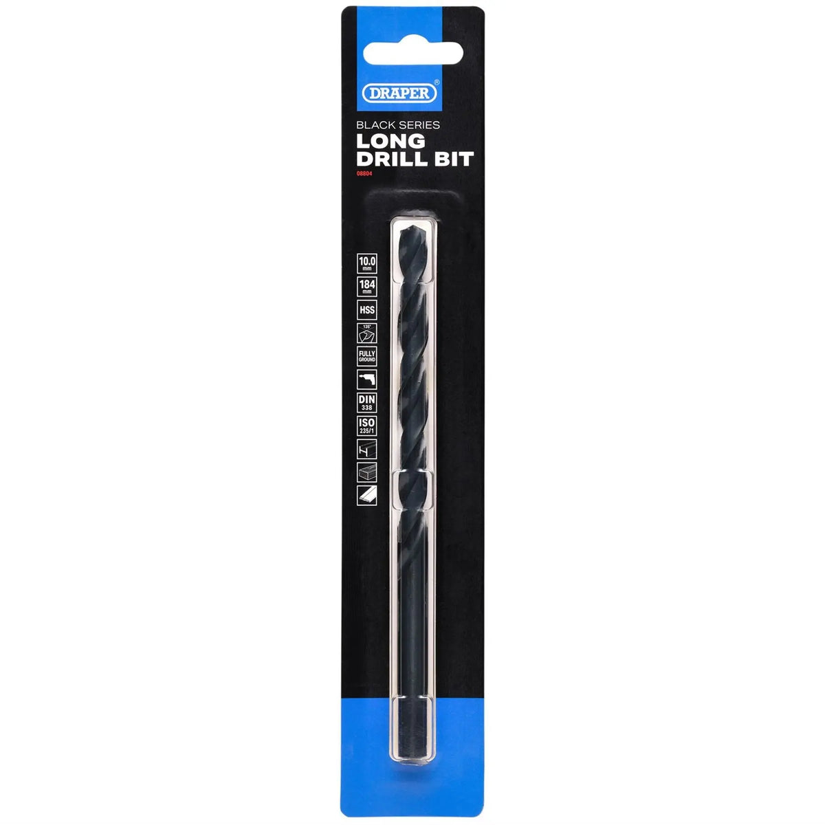 Draper Black HSS Long Drill Bit 10 x 184mm 08804 White Rose Tools