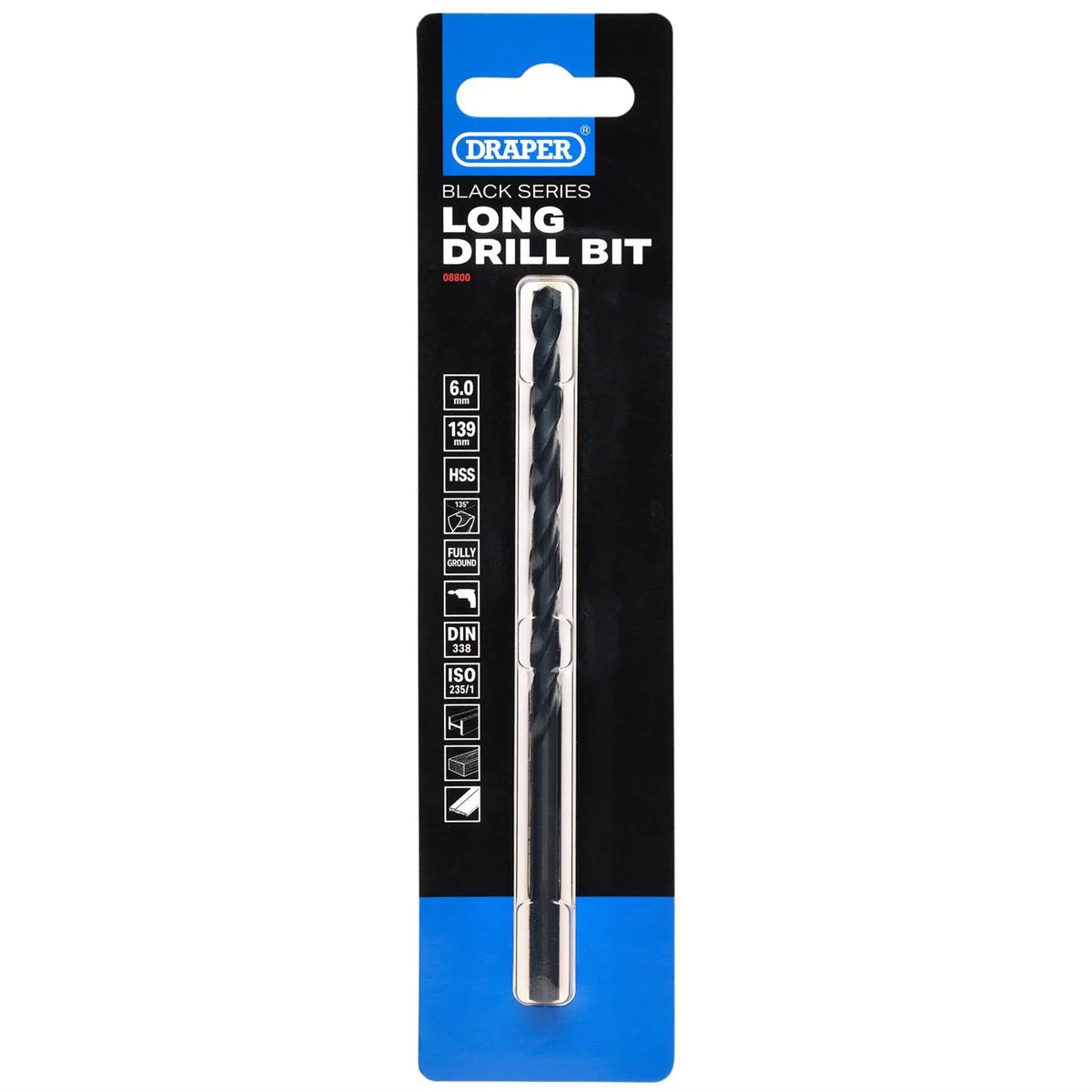 Draper Black HSS Long Drill Bit 6 x 139mm 08800 White Rose Tools