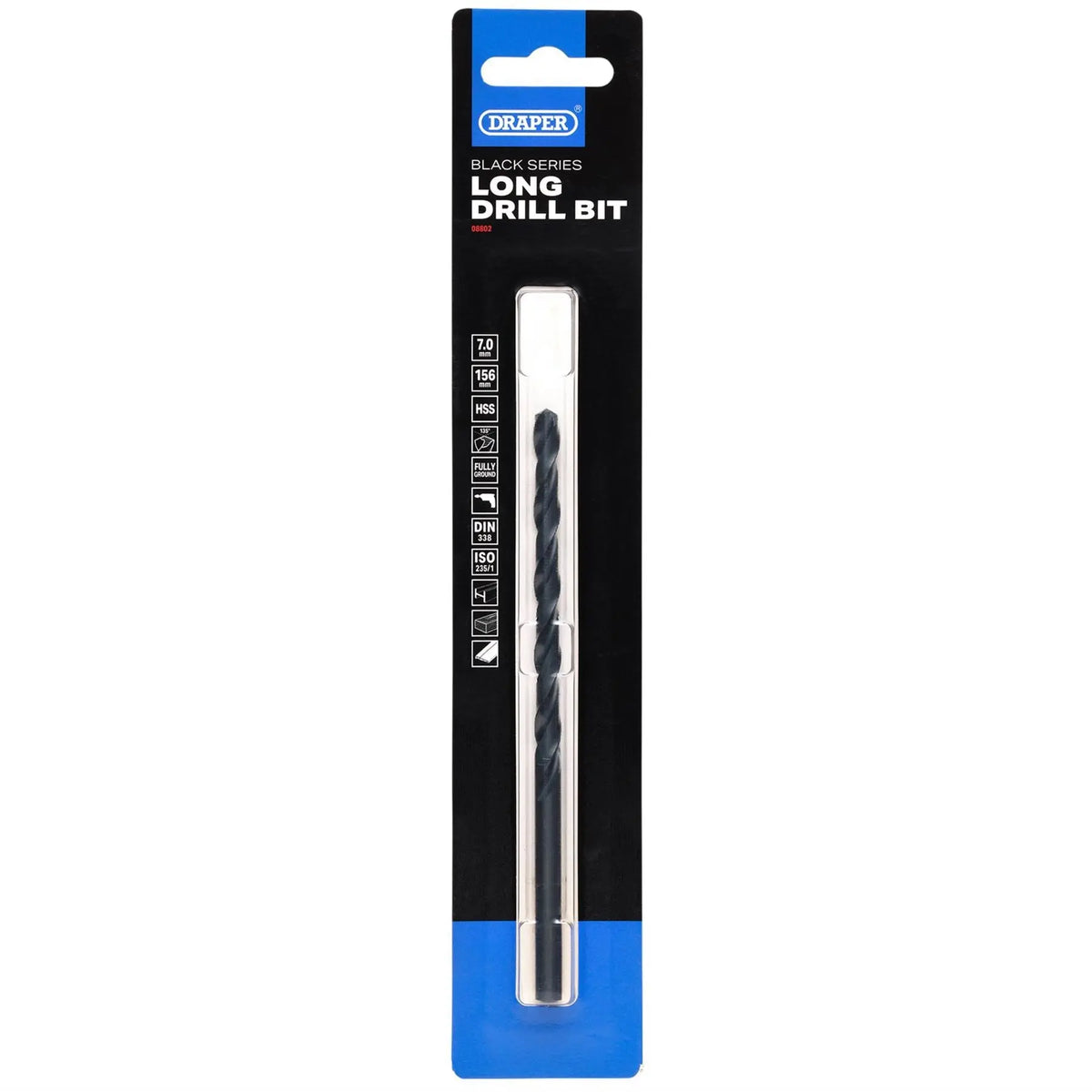 Draper Black HSS Long Drill Bit 7 x 156mm 08802 White Rose Tools